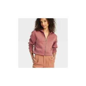 A New Day Target Double Knit Full Zip Hoodie Sweatshirt Rust Cropped Small